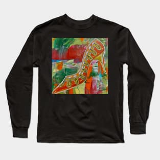 Orange High Heel Shoe Art by Courtney Graben Long Sleeve T-Shirt